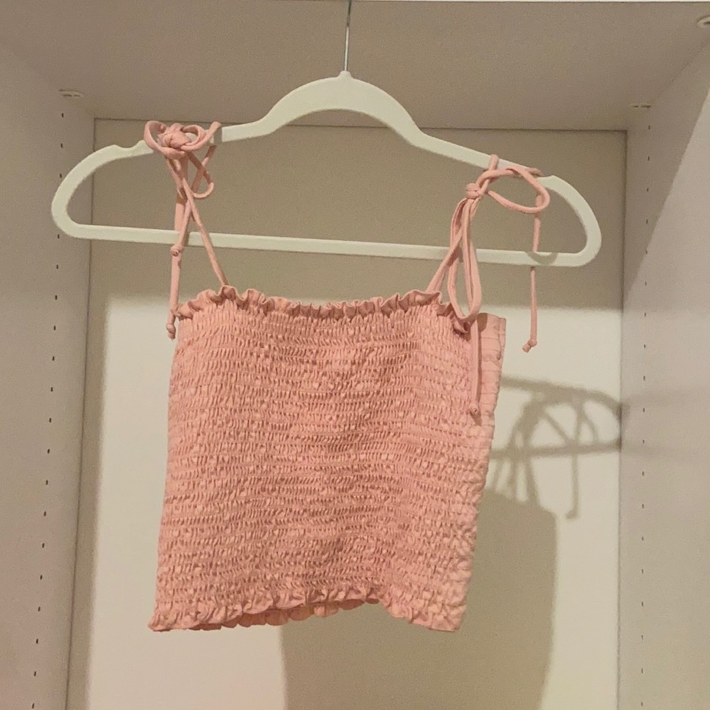 pink crop top with tie straps